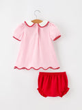 Christmas Girls Candy Cane Embroidered Top & Red Bloomer Set - 2