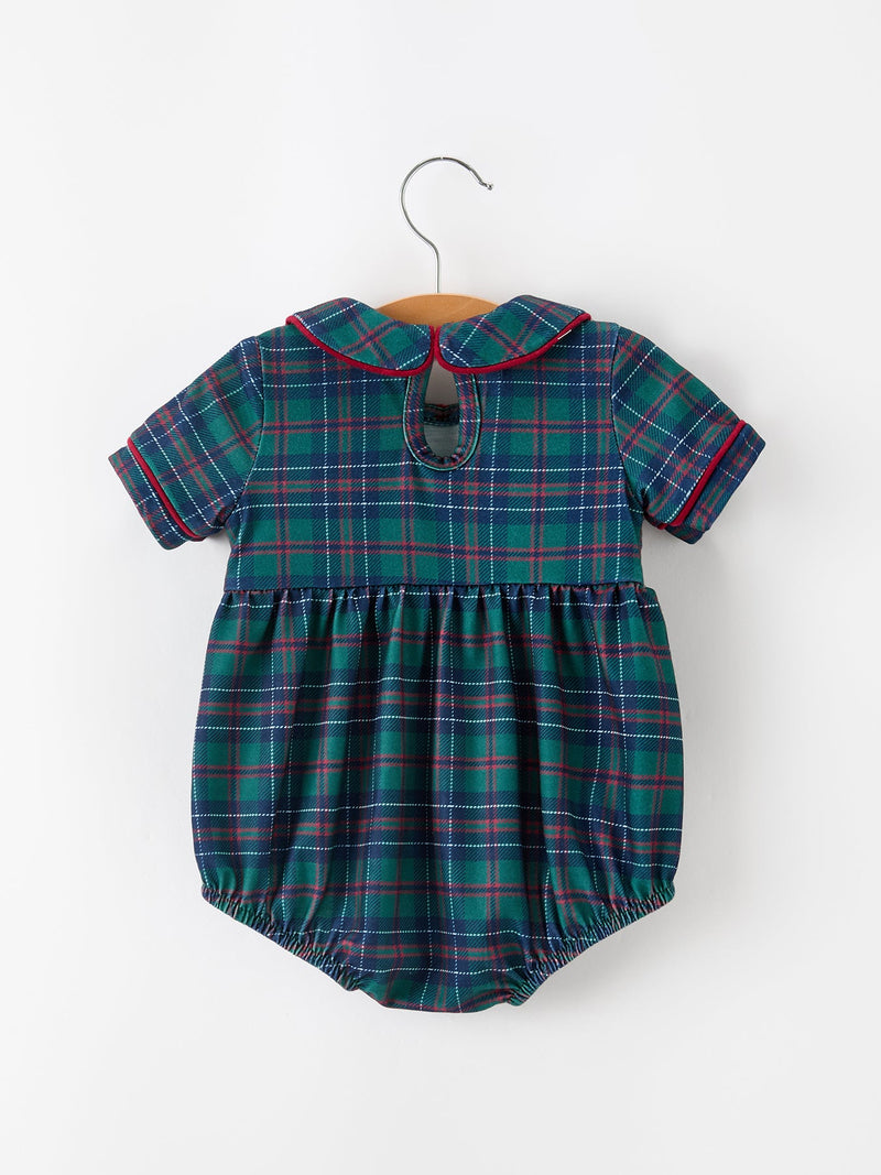 Christmas Baby Boys Plaid Smocked Peter Pan Collar Bubble Romper - 2
