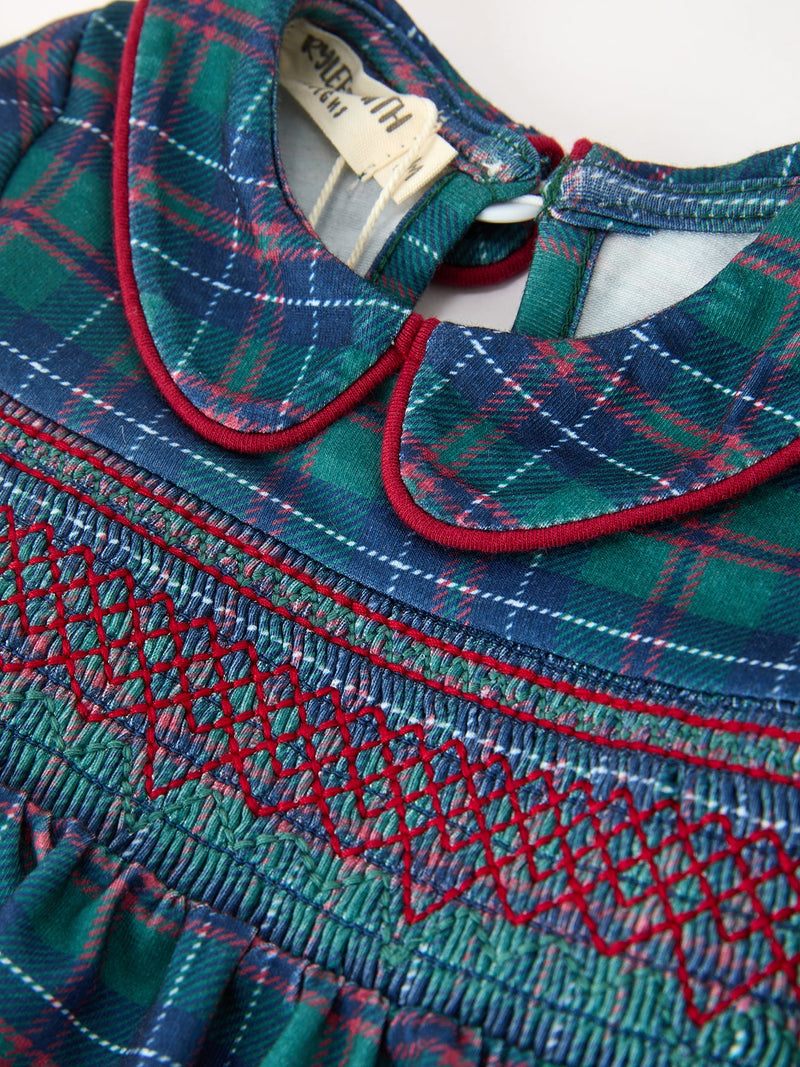Christmas Baby Boys Plaid Smocked Peter Pan Collar Bubble Romper - 3