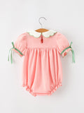 Christmas Baby Girls Pink Christmas Tree Embroidered Ruffle Romper - 2