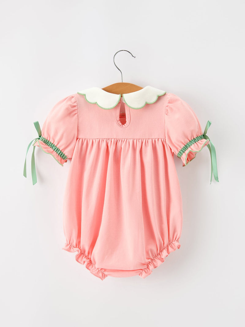 Christmas Baby Girls Pink Christmas Tree Embroidered Ruffle Romper - 2