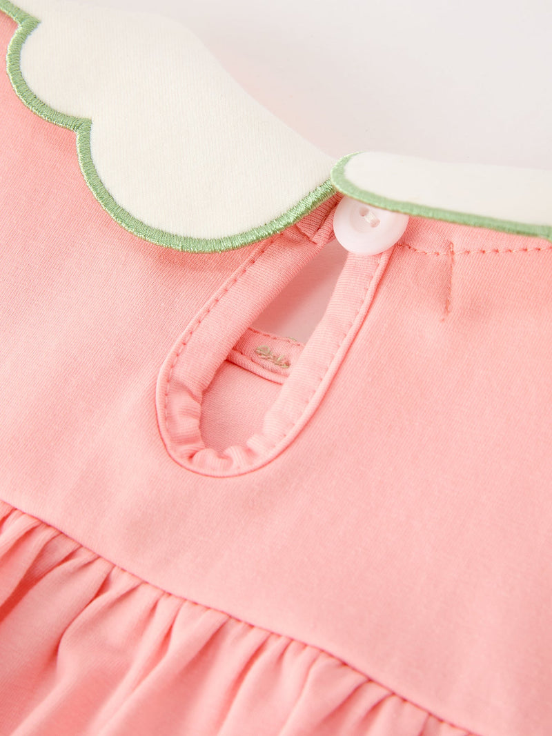 Christmas Baby Girls Pink Christmas Tree Embroidered Ruffle Romper - 6