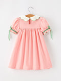 Christmas Girls Pink Christmas Tree Embroidered Ruffle Dress - 2