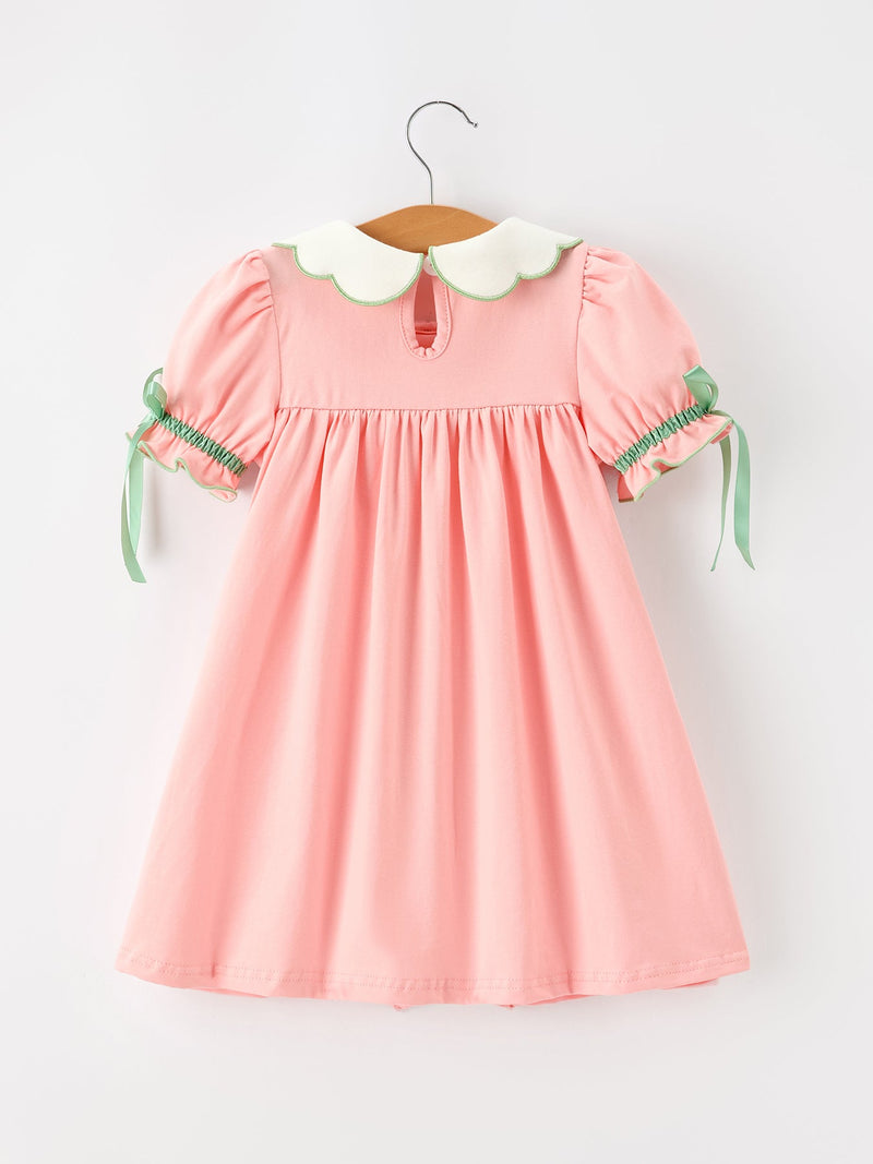 Christmas Girls Pink Christmas Tree Embroidered Ruffle Dress - 2