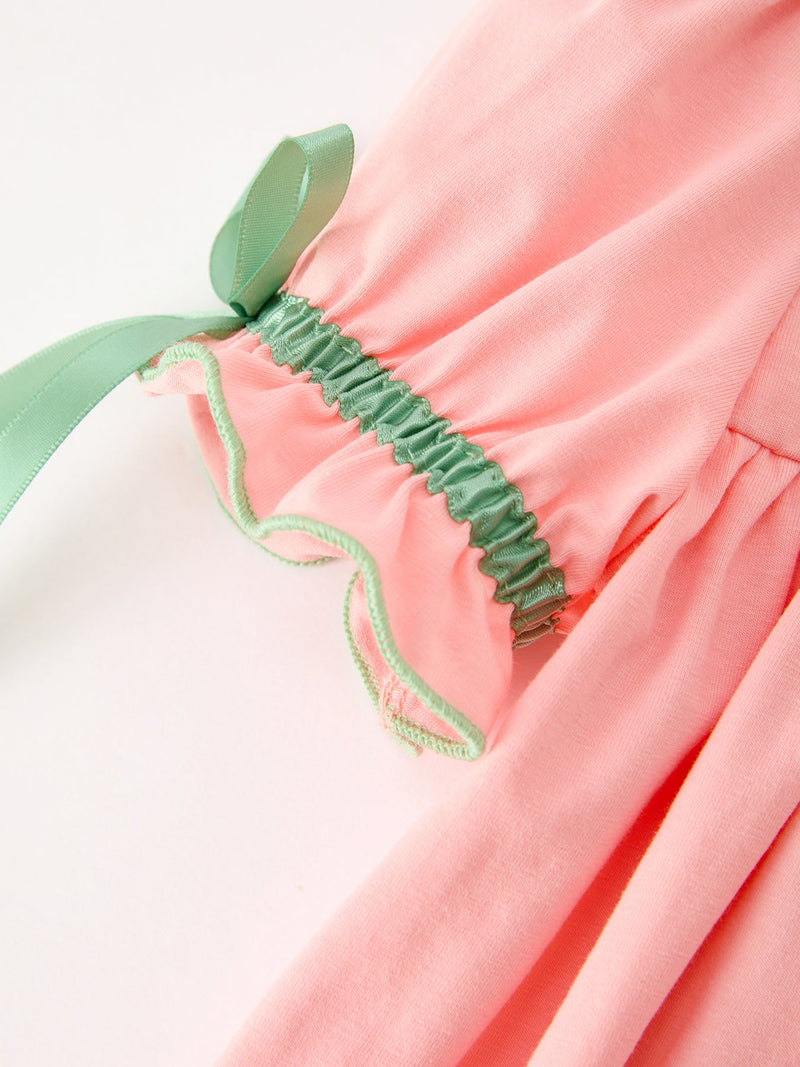 Christmas Girls Pink Christmas Tree Embroidered Ruffle Dress - 4