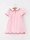 Christmas Girls Pink Candy Cane Embroidered Peter Pan Collar Dress - 2