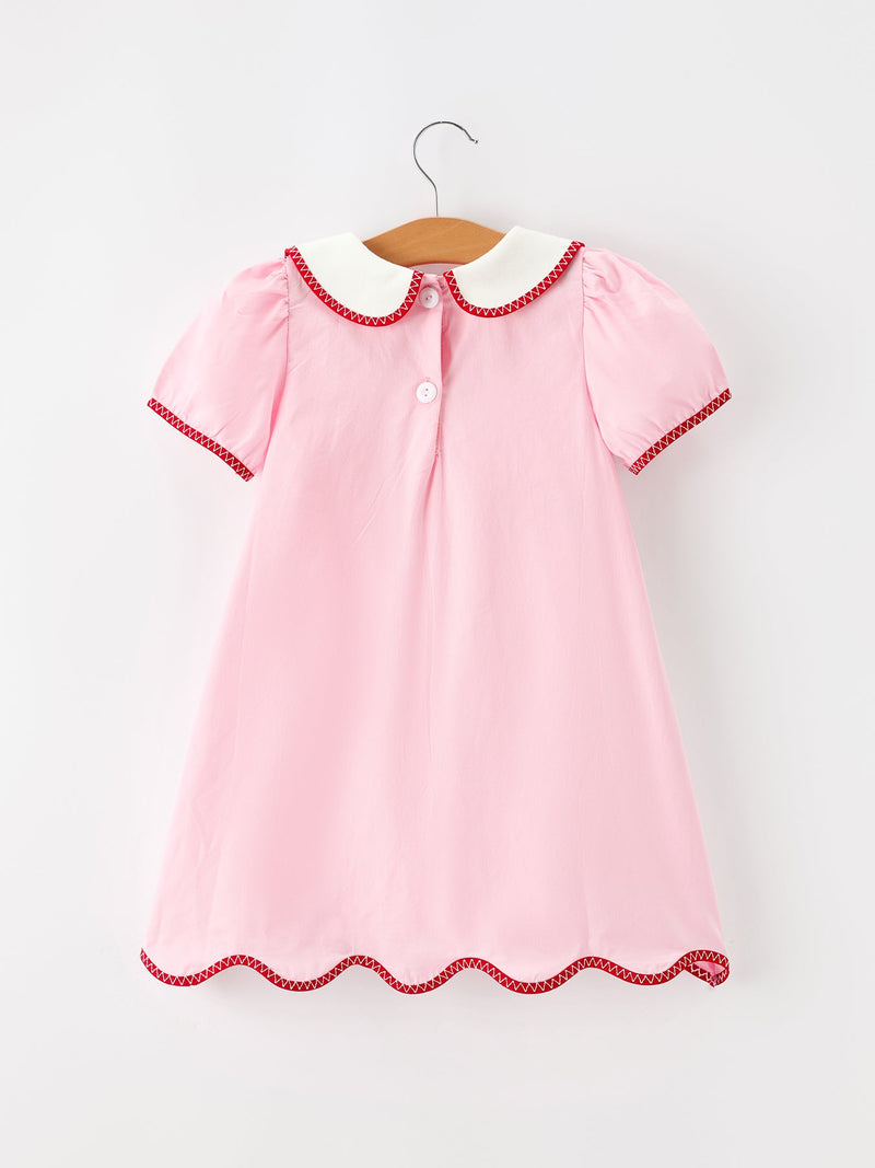 Christmas Girls Pink Candy Cane Embroidered Peter Pan Collar Dress - 2
