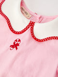 Christmas Girls Pink Candy Cane Embroidered Peter Pan Collar Dress - 3
