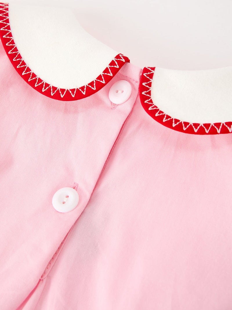 Christmas Girls Pink Candy Cane Embroidered Peter Pan Collar Dress - 4