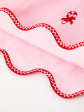 Christmas Girls Pink Candy Cane Embroidered Peter Pan Collar Dress - 5