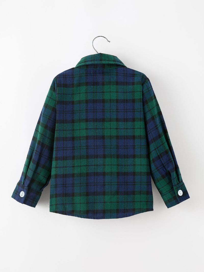 Christmas Boys Green & Navy Plaid Button Down Shirt - 2