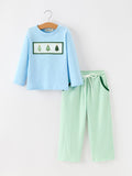 Christmas Boys Christmas Tree Embroidered Long Sleeve Top & Pants Set - 1