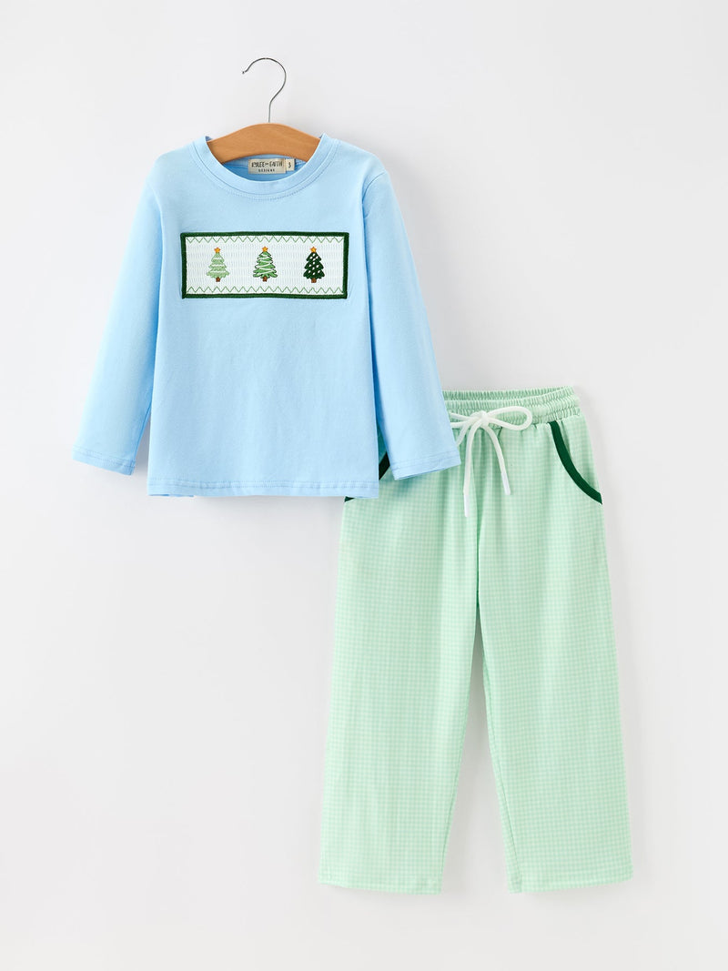 Christmas Boys Christmas Tree Embroidered Long Sleeve Top & Pants Set - 1