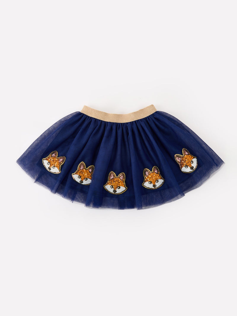 FALL Girls Navy Fox Sequin Tulle Tutu Skirt - 1