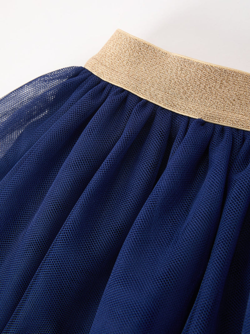 FALL Girls Navy Fox Sequin Tulle Tutu Skirt - 3