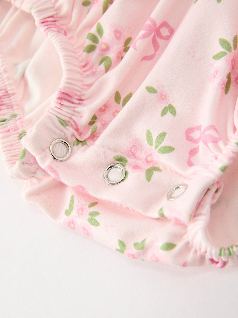 FALL Baby Girls Pink Floral Embroidered Collar Smocked Romper - 4