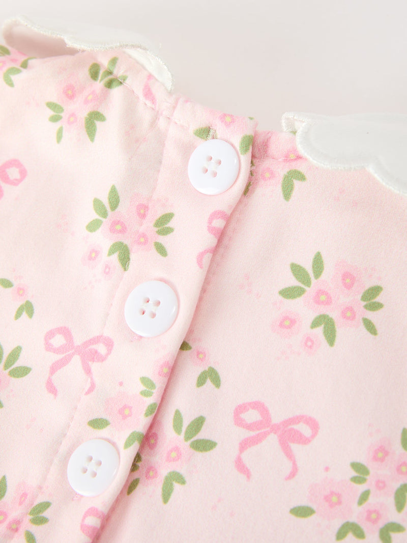 FALL Baby Girls Pink Floral Embroidered Collar Smocked Romper - 5