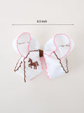 Western Horse Embroidery Ruffle Edge Girls Hairpin 4 Inch - 3