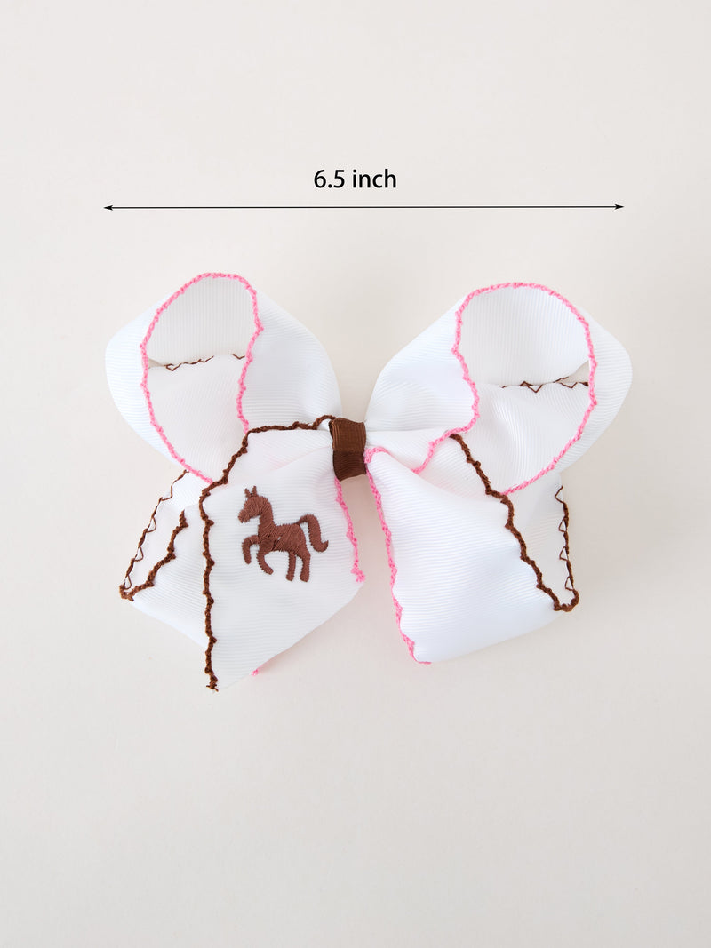 Western Horse Embroidery Ruffle Edge Girls Hairpin 4 Inch - 3