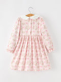 FALL Girls Pink Floral Embroidered Collar Smocked Dress - 2