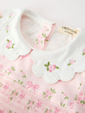 FALL Girls Pink Floral Embroidered Collar Smocked Dress - 3