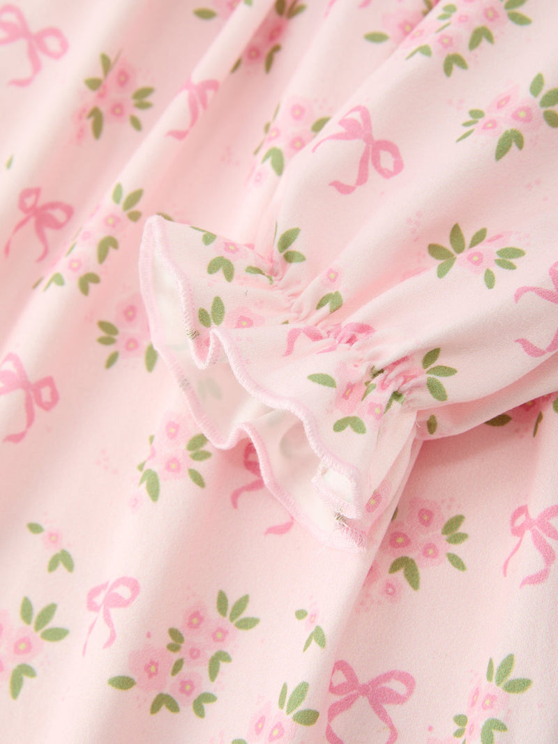 FALL Girls Pink Floral Embroidered Collar Smocked Dress - 4
