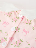 FALL Girls Pink Floral Embroidered Collar Smocked Dress - 5