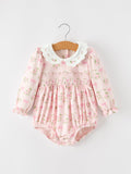 FALL Baby Girls Pink Floral Embroidered Collar Smocked Romper - 1