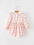 FALL Baby Girls Pink Floral Embroidered Collar Smocked Romper - 2