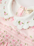 FALL Baby Girls Pink Floral Embroidered Collar Smocked Romper - 3