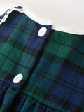 Christmas Girls Green & Navy Plaid Embroidered Collar Dress - 4