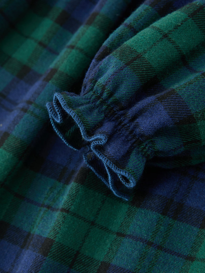 Christmas Girls Green & Navy Plaid Embroidered Collar Dress - 5
