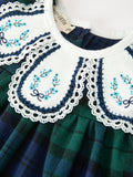 Christmas Girls Green & Navy Plaid Embroidered Bloomer Set - 3