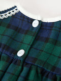 Christmas Girls Green & Navy Plaid Embroidered Bloomer Set - 4