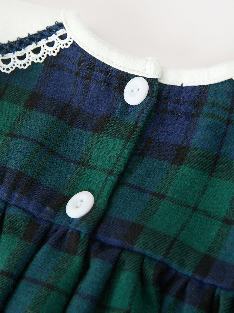 Christmas Girls Green & Navy Plaid Embroidered Bloomer Set - 4