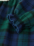 Christmas Girls Green & Navy Plaid Embroidered Bloomer Set - 5