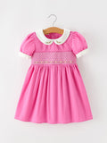 FALL Girls Hot Pink Floral Embroidered Smocked Dress - 1