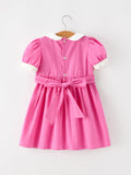 FALL Girls Hot Pink Floral Embroidered Smocked Dress - 2