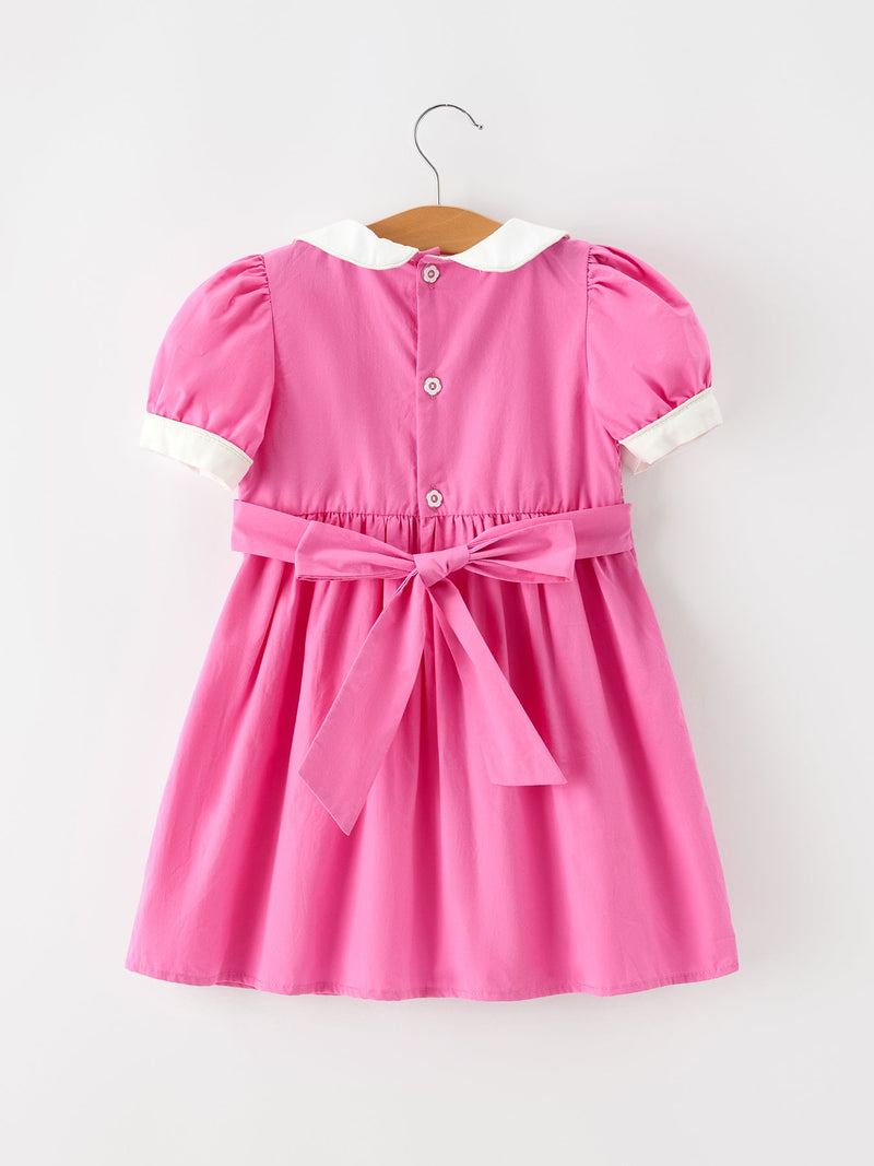 FALL Girls Hot Pink Floral Embroidered Smocked Dress - 2