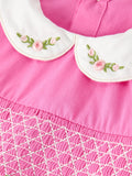FALL Girls Hot Pink Floral Embroidered Smocked Dress - 5