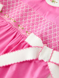 FALL Girls Hot Pink Floral Smocked Bow Bubble Romper - 3
