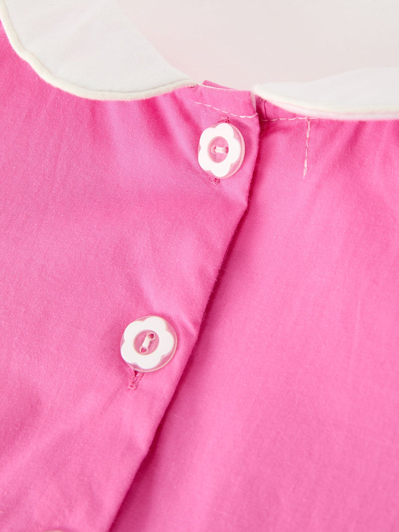 FALL Girls Hot Pink Floral Smocked Bow Bubble Romper - 5