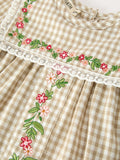FALL Girls Khaki Plaid Floral Embroidered Bloomer Set - 4
