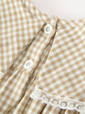 FALL Girls Khaki Plaid Floral Embroidered Bloomer Set - 5