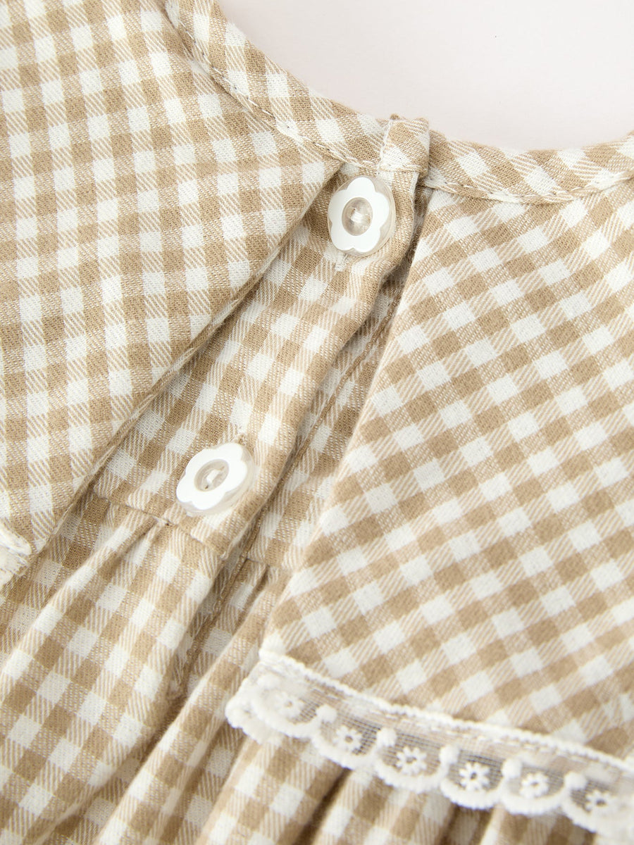 FALL Girls Khaki Plaid Floral Embroidered Bloomer Set