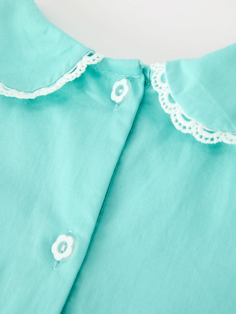 FALL Girls Aqua Floral Embroidered Smocked Dress - 4