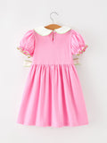 Girls Christmas Pink Bow & Christmas Tree Peter Pan Collar Dress - 2