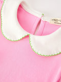 Girls Christmas Pink Bow & Christmas Tree Peter Pan Collar Dress - 3