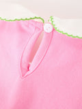 Girls Christmas Pink Bow & Christmas Tree Peter Pan Collar Dress - 5