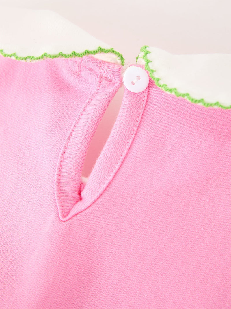Girls Christmas Pink Bow & Christmas Tree Peter Pan Collar Dress - 5
